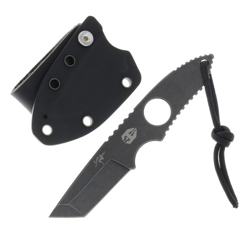Hoffner Knives Bodyguard Fixed Belt Knife 2.5 Inch Plain Black Tanto NECK-ITP-TA
