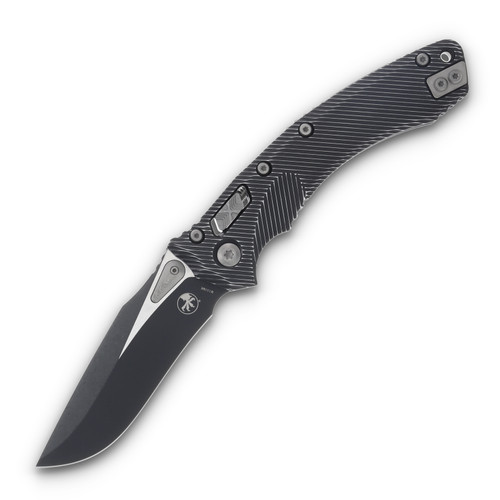Microtech Amphibian RAM-LOK Fluted Distressed Black 3.87in Apoc Clip Point Blade