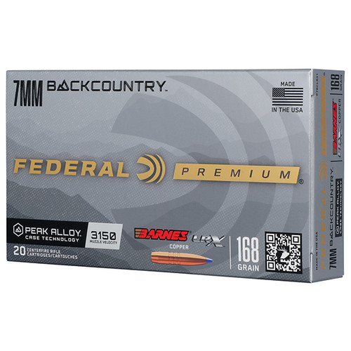 Federal Premium Backcountry 7mm Rifle Ammunition Brass Peak Alloy Centerfire 20 Rounds 168 Grain Barnes LRX Copper Berger Elite Hunter
