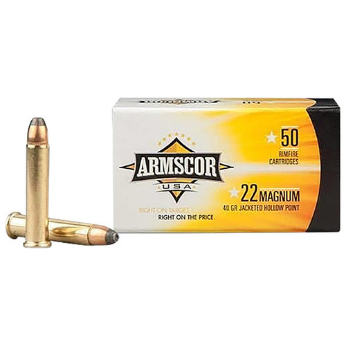 Armscor USA 22 WMR Pistol Ammunition 50 Rounds Brass Centerfire 40 Grain JHP 