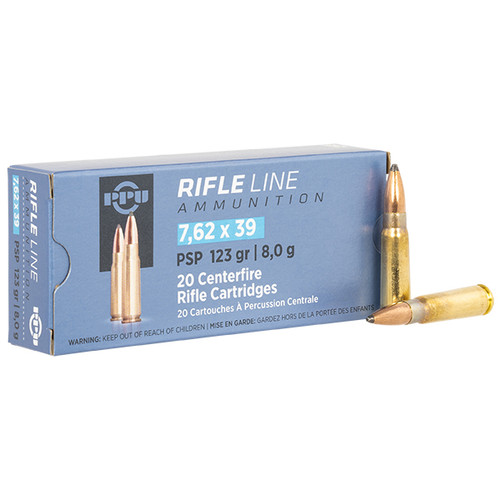 PPU Metric Rifle Line 7.62X39mm Rifle Ammunition 20 Rounds Brass Centerfire 123 Grain PSP