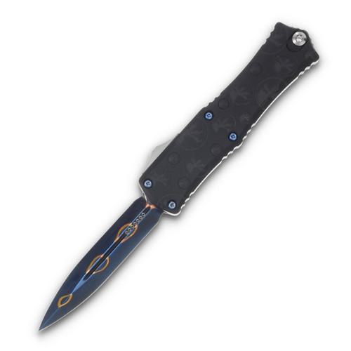 Microtech Hera II Mini D/E Blued Baker Forge Coppermai Damascus Claw Burst Pattern Handle Blue w/ Titanium Hardware AUMT1702M16MS3