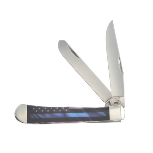 Case XX Color Infusion Stripes of Service Blue Line Trapper Folding Knife CA09578