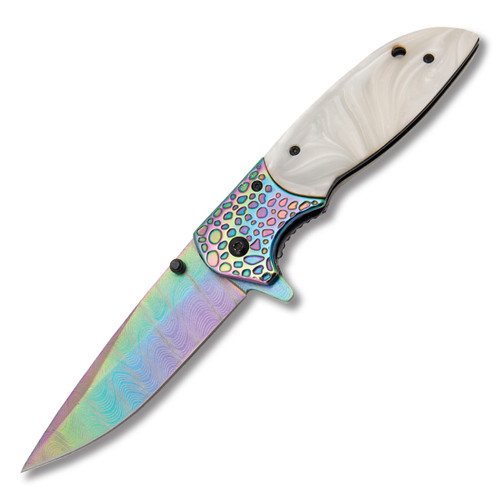 Frost Cutlery Shadow Tactical White 3.75in Plain Rainbow Drop Point FRFC20W