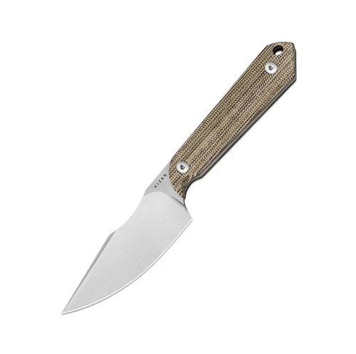 Kizer Mini Harpoon Maverick Customs Brown 3in Plain Stonewash Drop Point 1040S7