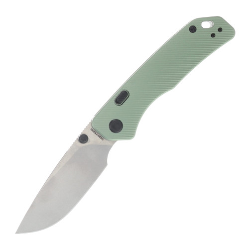 Vosteed Marten Button Lock Knife Green 2.98in Stonewash Drop Point A1602