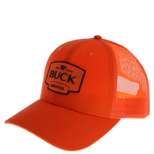 Buck Logo PVC Patch Mesh Snapback Blaze Orange Hat BU89190