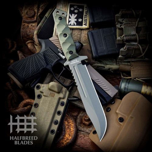 Halfbreed Large Infantry Knife/Partially Serrated/Gen II/Ranger Green/Sculpted Handle/K340 LIK01PSODG2K340