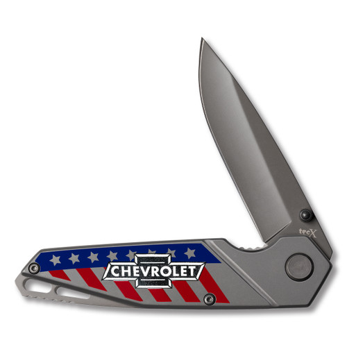 Tec-X Chevrolet TSI-T Folding Knife Gray Titanium/American Flag CA33719
