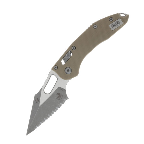 Microtech Stitch RAM-LOK Tan 3.75in Apocalyptic Serrated Spear Point Blade MT169RL12APFLGTTA