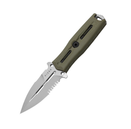 Kizer Norcross Olive Green 4.09 Inch Part Serr Stonewash Spear Point