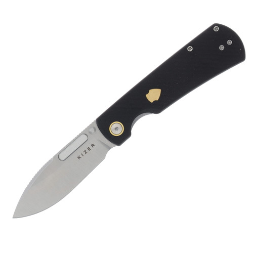 Kizer Retro Black G-10 & Brass Handle Satin Drop Point Nitro V Blade V4726A2