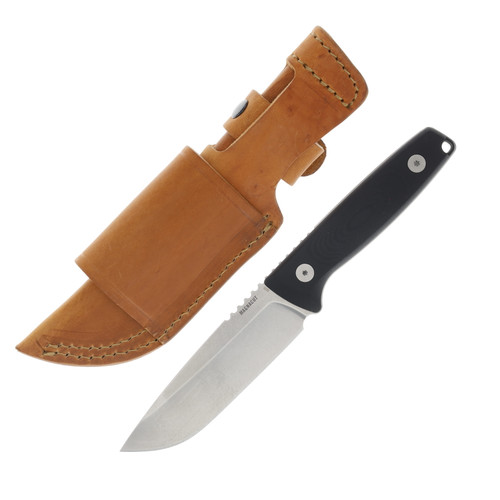 LEATHERMAN TRAC CPM MAGNACUT STONEWASHED FIXED BLADE JET BLACK G10 HANDLE/TRAC SHEATH BROWN-BLACK