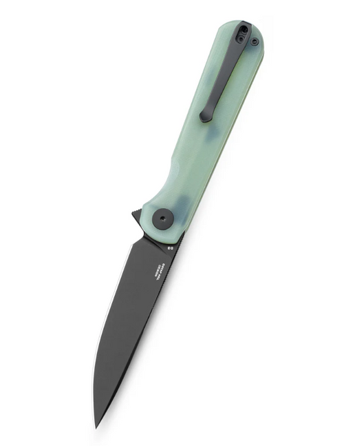 Bestech Knives Bestchman Flick Folding Knife Jade G-10 3.49 Inch Black PVD D2 Blade. Open
