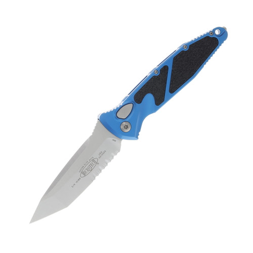 Microtech SOCOM Elite Linerlock Folding Knife Half Serrated Stonewash Tanto/Blue MT161A11BL