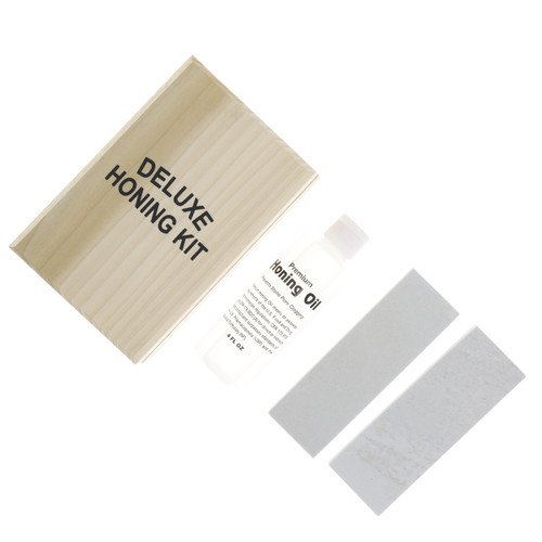 AAPCO Deluxe Honing Kit in Wood Box 5 x 1 5/8 x 1/2In Soft & Hard Arkansas-4 oz Honing Oil AADHK