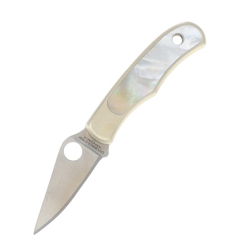 Spyderco Bug Abalone - Nickel 1.25 Inch Plain Satin Clip Point SPC133AP