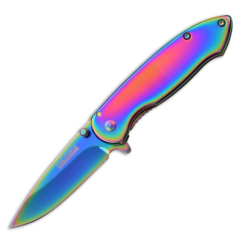 Tac-Force Assisted Folding Knife Rainbow 3in Plain Rainbow Drop Point 1