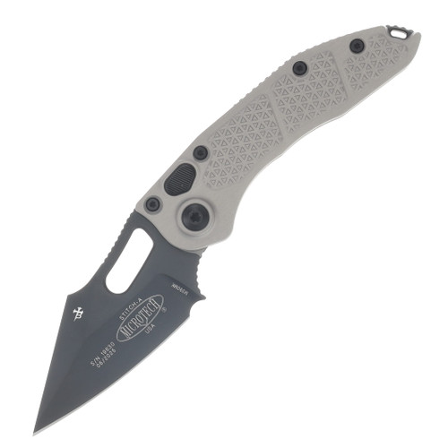 Microtech Knives Stitch Auto Natural Clear 3.75in Black Spear Point Blade AUMT1691NC