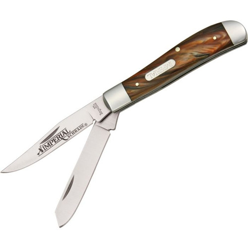 Imperial Schrade Amber Swirl Medium Trapper Folding Knife, Front Open