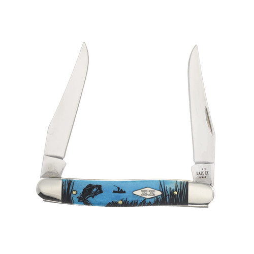 Case "Bass" Muskrat Caribbean Blue Smooth Bone Diamond Shield