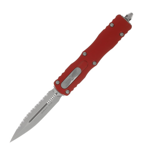 Microtech Dirac D/E Stonewash Serrated Red Aluminum AUMT22512RD