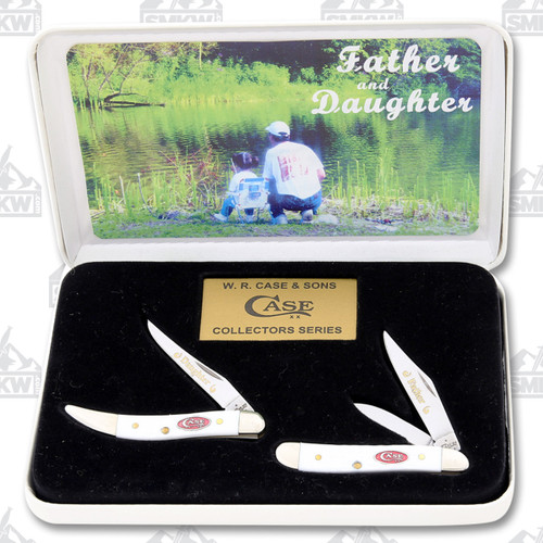 Case Father & Daughter Jigged White Delrin Peanut & Toothpick Folding Knife Set