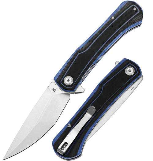 Tenable Kratos Linerlock Folding Knife Stonewash Nitro-V/Blue & Black G-10 T1024A2