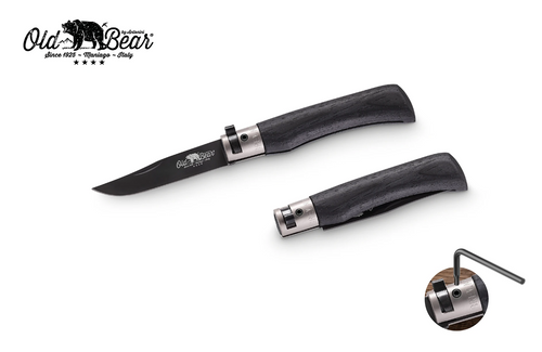 Antonini Knives Old Bear Classical Folding Medium Black Laminated Wood Handle Black PTFE Coated Stainless Steel Blade Nickel Plated Collar 1 9303/19_MNK