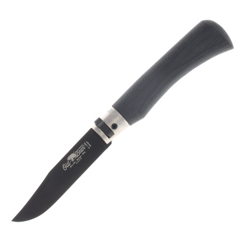 Antonini Knives Old Bear Classical Folding Medium Black Laminated Wood Handle Black PTFE Coated Stainless Steel Blade Nickel Plated Collar 1 9303/19_MNK