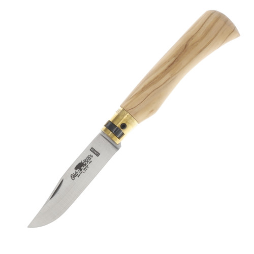 Antonini Old Bear Classical Medium Italian Olive Wood 3.15in Plain Satin Clip Point 9306/19_LU