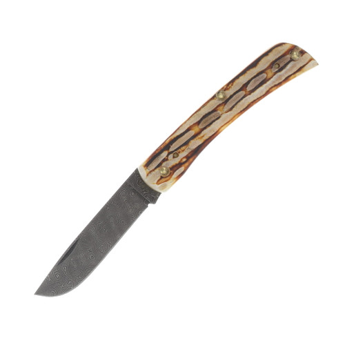 Case XX Burnt Natural Bone Deep Canyon Jigged Damascus Sod Buster Jr Folding Knife CA27235