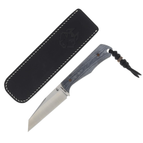 Jack Wolf Collusion Fixed Blade Knife Satin S90V/Blue Linen Micarta COLLU-01-BLU-LIN-MIC