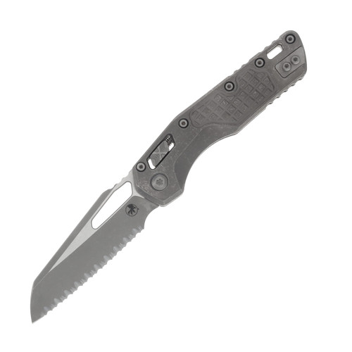 MICROTECH MSI RAM-LOK FULL SERRATED MARFIONE SELECT FOLDING KNIFE APOCALYPTIC TITANIUM FRAG PATTERN 3.75IN APOCALYPTIC BOHLER M390MK DROP POINT MT21012APFRMS1