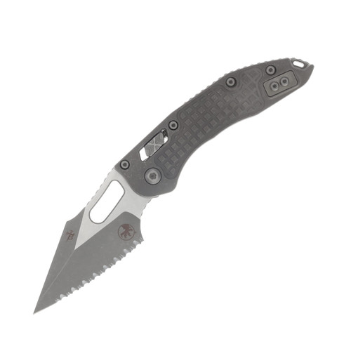 MICROTECH STITCH RAM-LOK FULL SERRATED MARFIONE SELECT FOLDING KNIFE APOCALYPTIC FRAG PATTERN TITANUIM HANDLE 3.75IN APOCALYPTIC BOHLER M390MK WHARNCLIFFE BLADE MT169RL12APFRMS1
