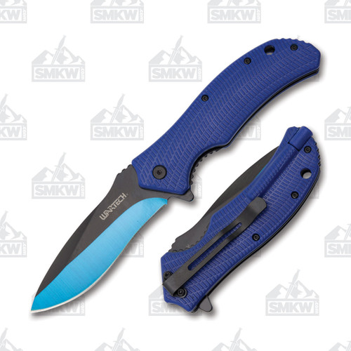 Blue Linerlock Folding Knife with Fire Starter