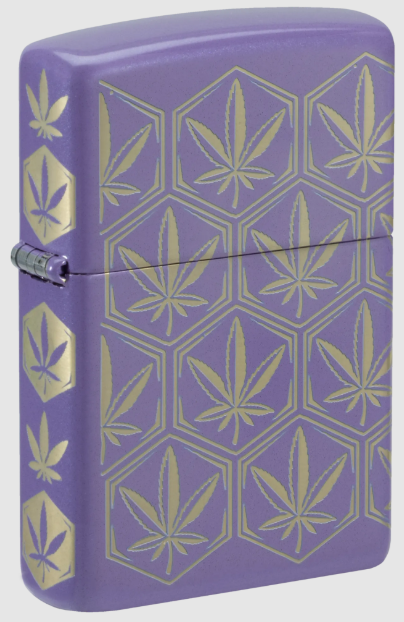 Zippo Lighter Laser 360 Gold Cannabis Design Smoky Lavender ZP46855