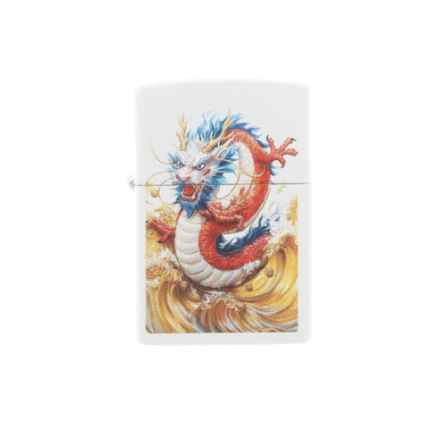 Zippo Lighter Dragon Design White Matte Front Closed
