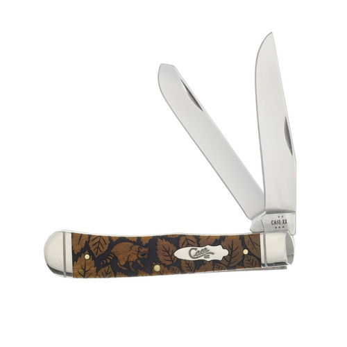 Case XX Smooth Antique Bone Raccoon and Leaf Trapper Folding Knife CA58182RAC Case XX Smooth Antique Bone Raccoon and Leaf Trapper Folding Knife CA58182RAC