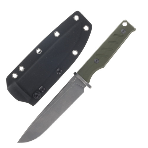 Kizer Camp 180 Olive Green 5.55 Inch Plain Gray Stonewash Drop Point 1096A2