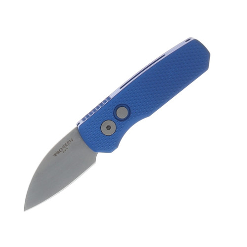Pro Tech Runt 5 OTS Auto Textured Blue Handle Stonewash Magnacut Wharncliffe Blade AUPTR5305-BLUE