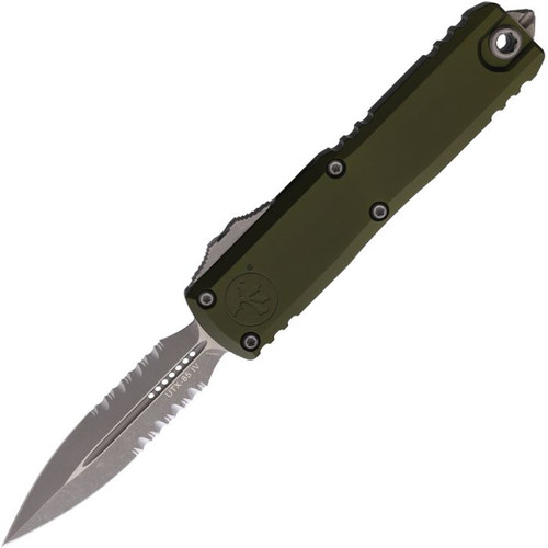 Microtech UTX-85 GEN IV OTF Auto OD Green Handle D-E Apocalyptic Part Serrate Blade AUMT1232411APOD