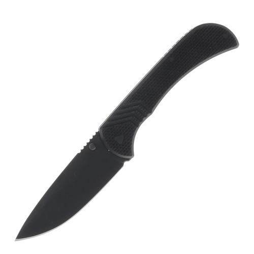 Half Face Blades Cav Folder - Black G10, Armor black Cerakote Blade, Textured Grip, TI Frame HFCAVFLDTXTBKBK