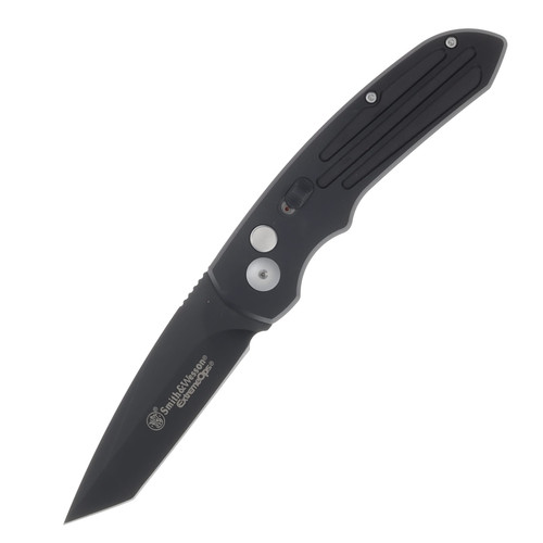 Smith & Wesson ExtremeOps Jr. Push Button OTS Auto Knife-Tanto Plain Blade-All Black WNS-WSW-50BT