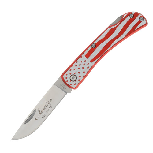 Bear & Son Red Small Farmhand Folding Knife 1776 Red – White Flag Front Open 1
