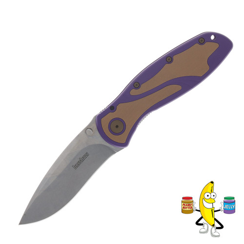 Kershaw SMKW Exclusive Blur PB & J Sammich Warrior Purple Handle With Tan G-10 Inlays Tan Clip Magnacut Blade KS1670PBJ