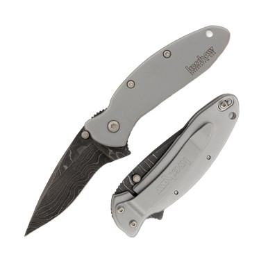Kershaw Scallion Assisted Folding Knife 2.4in Blackwash Damascus Drop Point