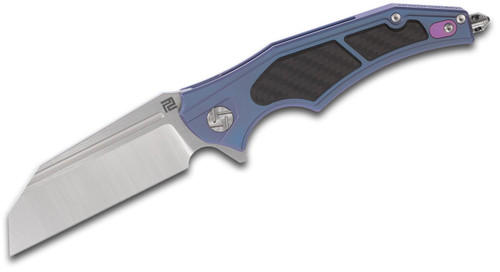 Artisan Cutlery Apache Nomad Folding Knife Blue Titanium with Black Carbon Fiber Inlay