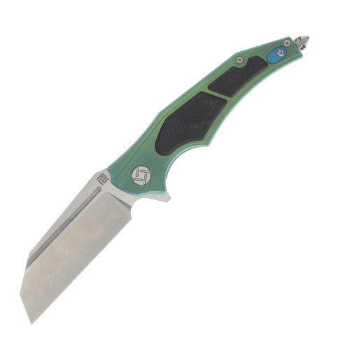 Artisan Cutlery Apache Nomad Folding Knife Green Titanium with Black Carbon Fiber Inlay ATZ1813GGNM