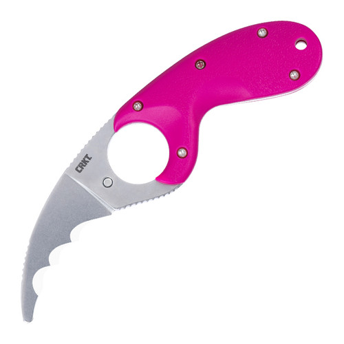 Columbia River Bear Claw Fixed Knife Pink GRN Handle SW AUS 8 Veff Serrated Blade CR2511F